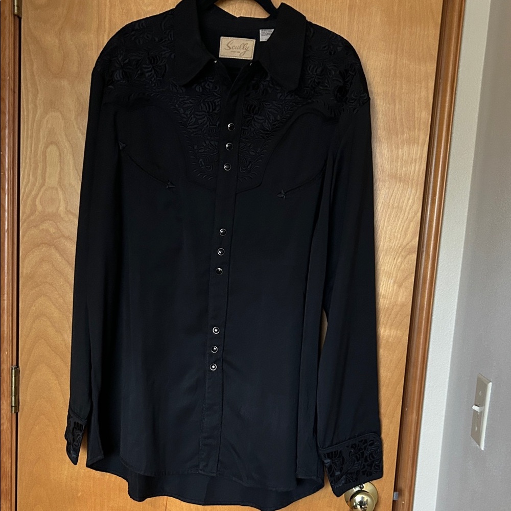 Scully Black Men's Shirt with Intricate Embroidery
